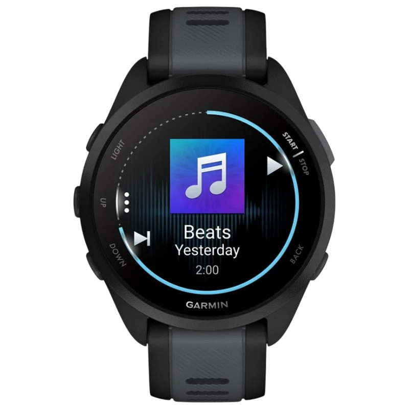 Спортивные часы Garmin Forerunner 165 Music, силиконовый ремешок цвета чёрный/синевато-серый