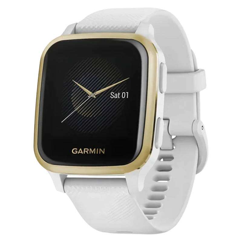 Garmin Venu Sq белый с золотистым алюминиевым безелем и силиконовым ремешком